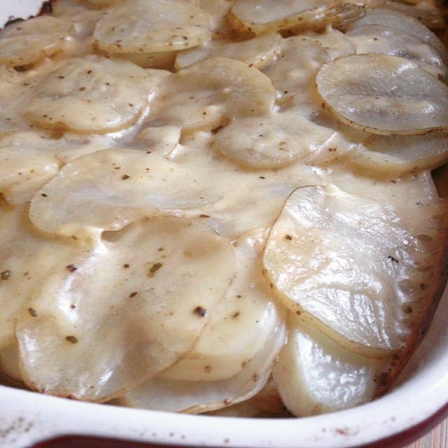 potato casserole in serving dish