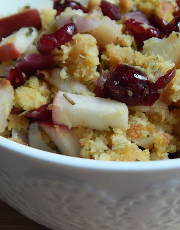 cranberry, apple, and pear stuff in white bowl