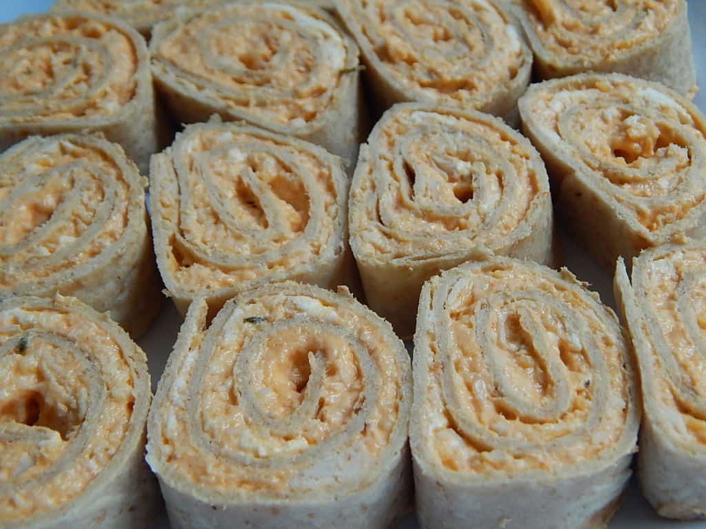 Buffalo Chicken Pinwheels on Baking Sheet