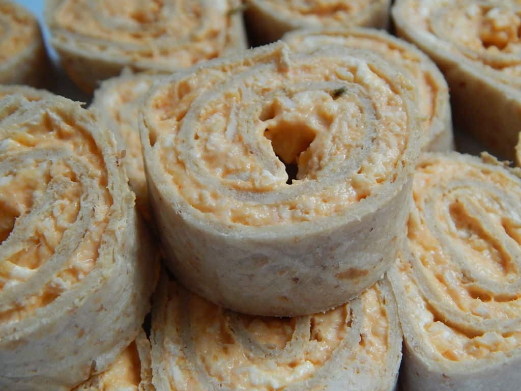 buffalo chicken pinwheels stacked high