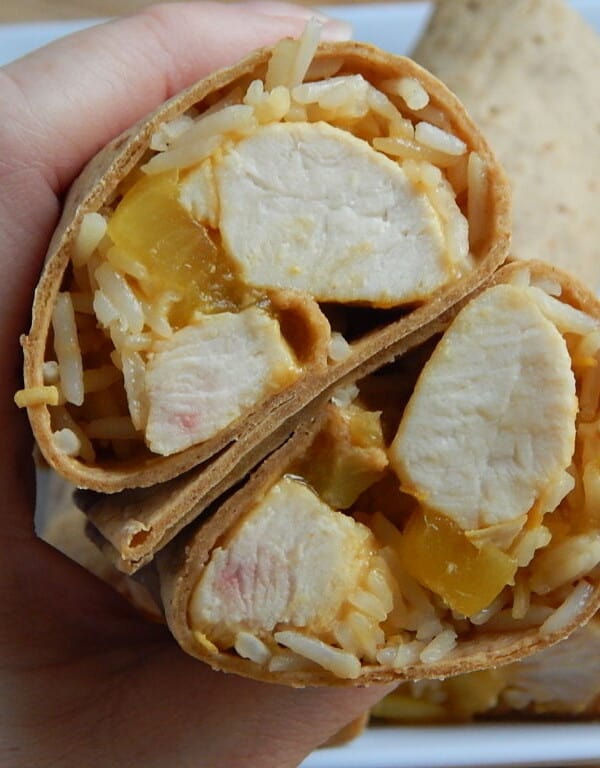 Pineapple chicken and rice wraps