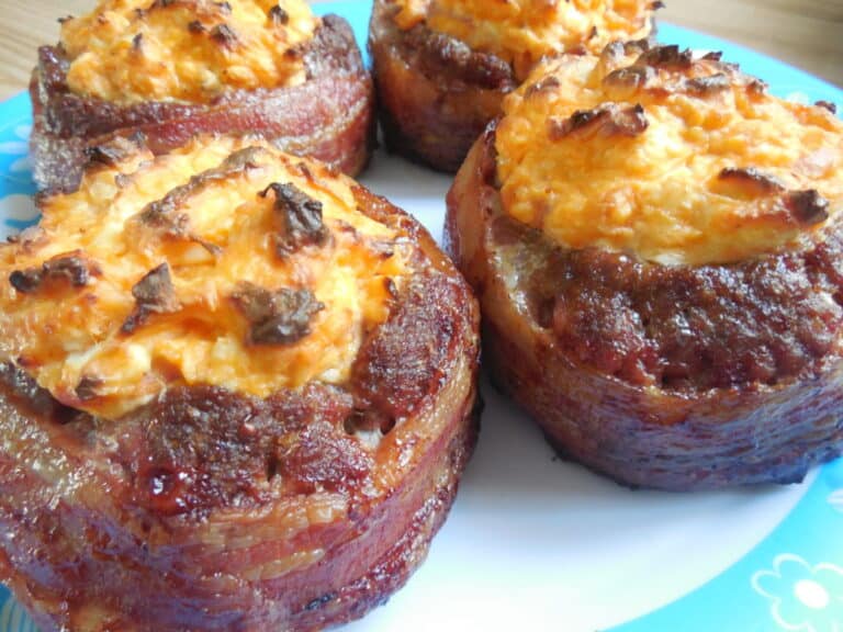 Buffalo chicken stuffed bacon wrapped beef burgers Drizzle Me Skinny!