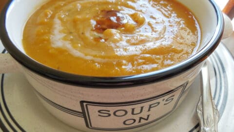 bowl of crock pot butternut squash soup