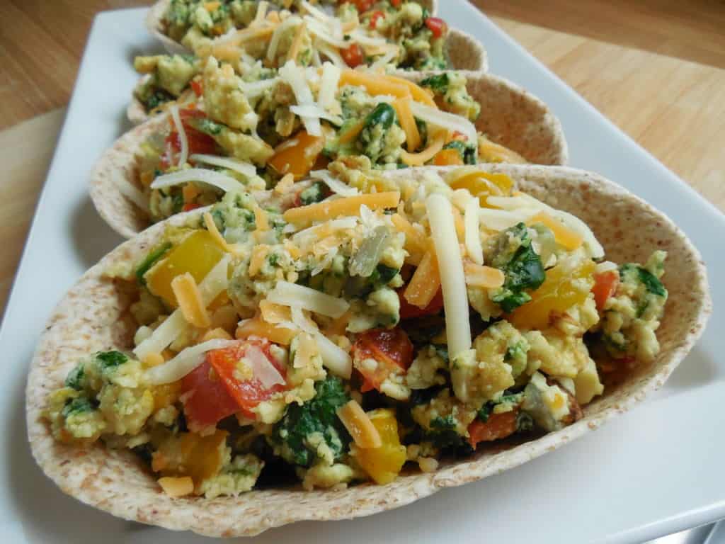 Weight watchers breakfast taco bowls on white plate
