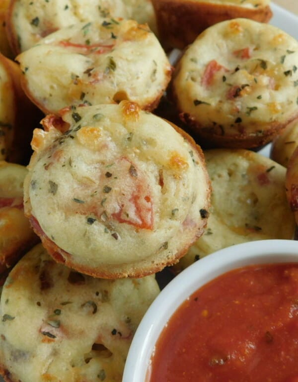 Mini pizza muffins with pepperoni and bacon