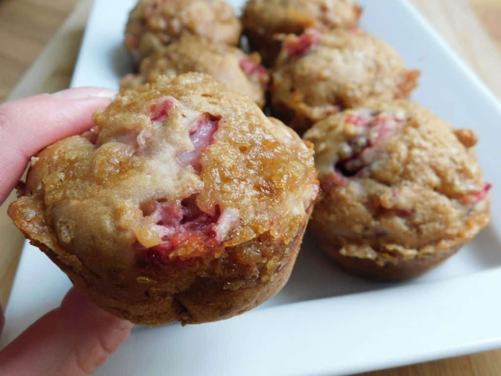 Dairy free Strawberry Rhubarb Oat Muffins - SugarLoveSpices