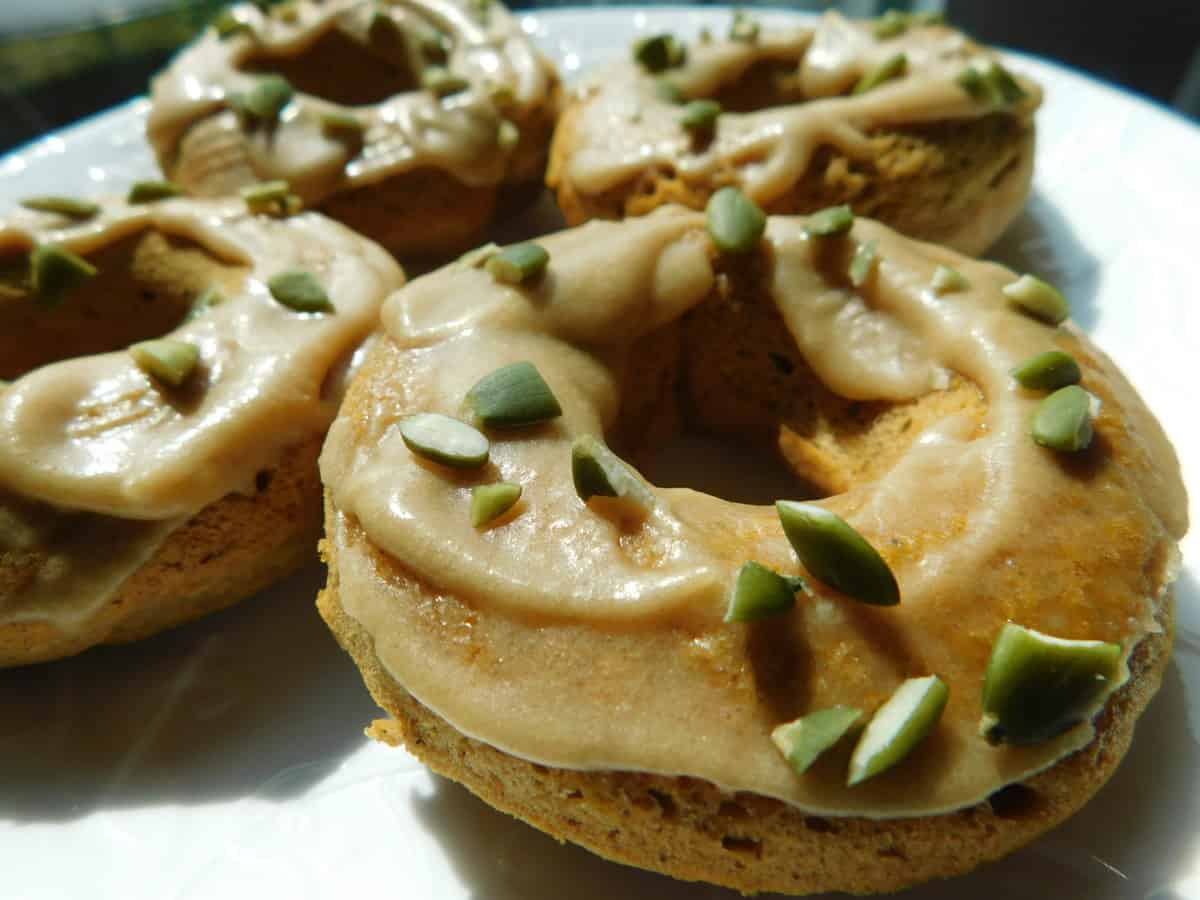 Pumpkin Spice Donuts on white plate