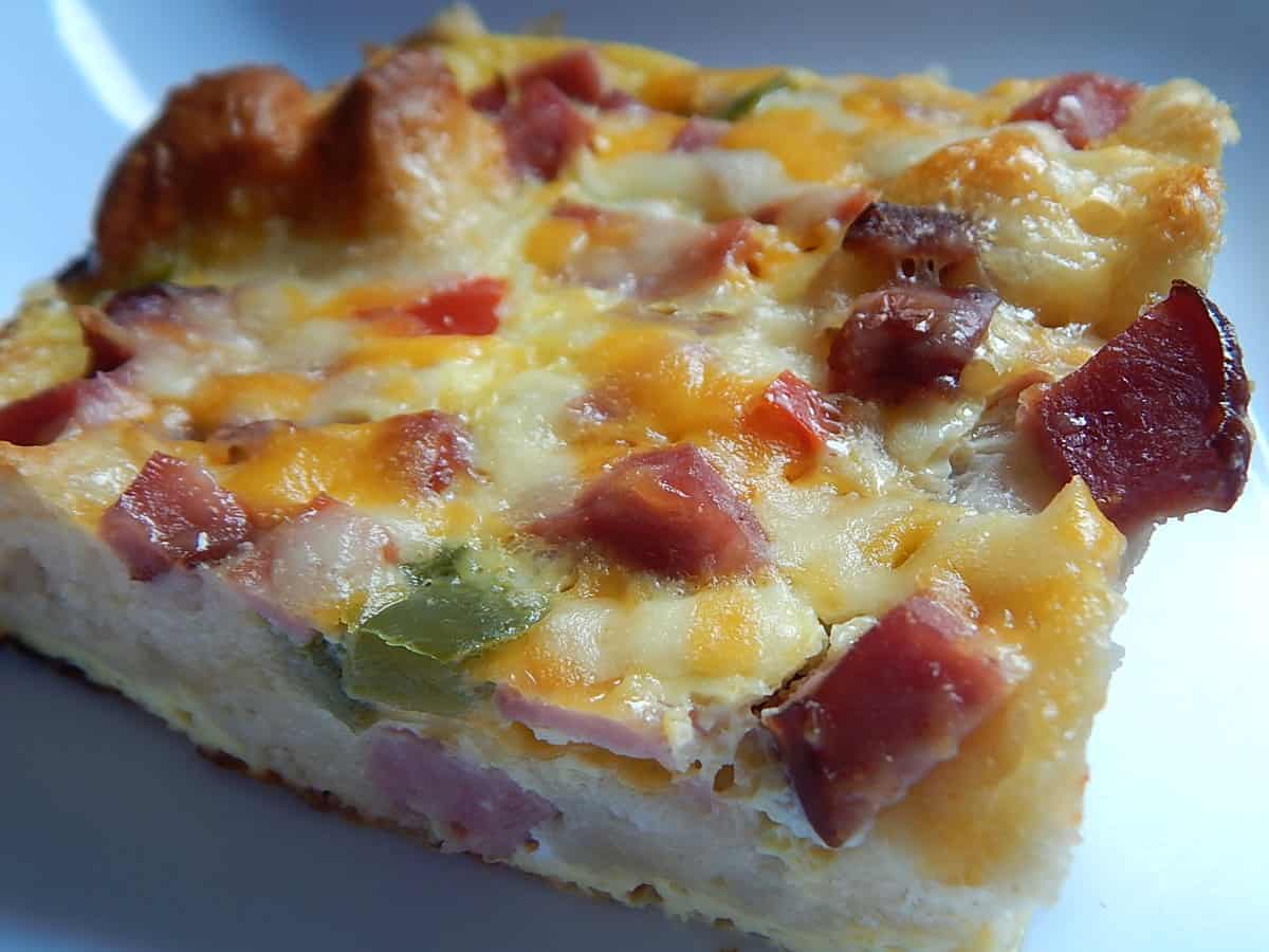 breakfast casserole on white plate