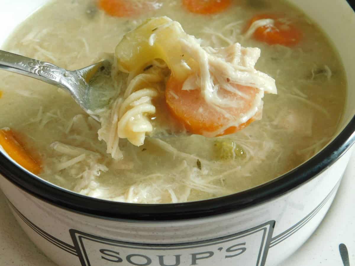 bowl of weight watchers chicken noodle soup 