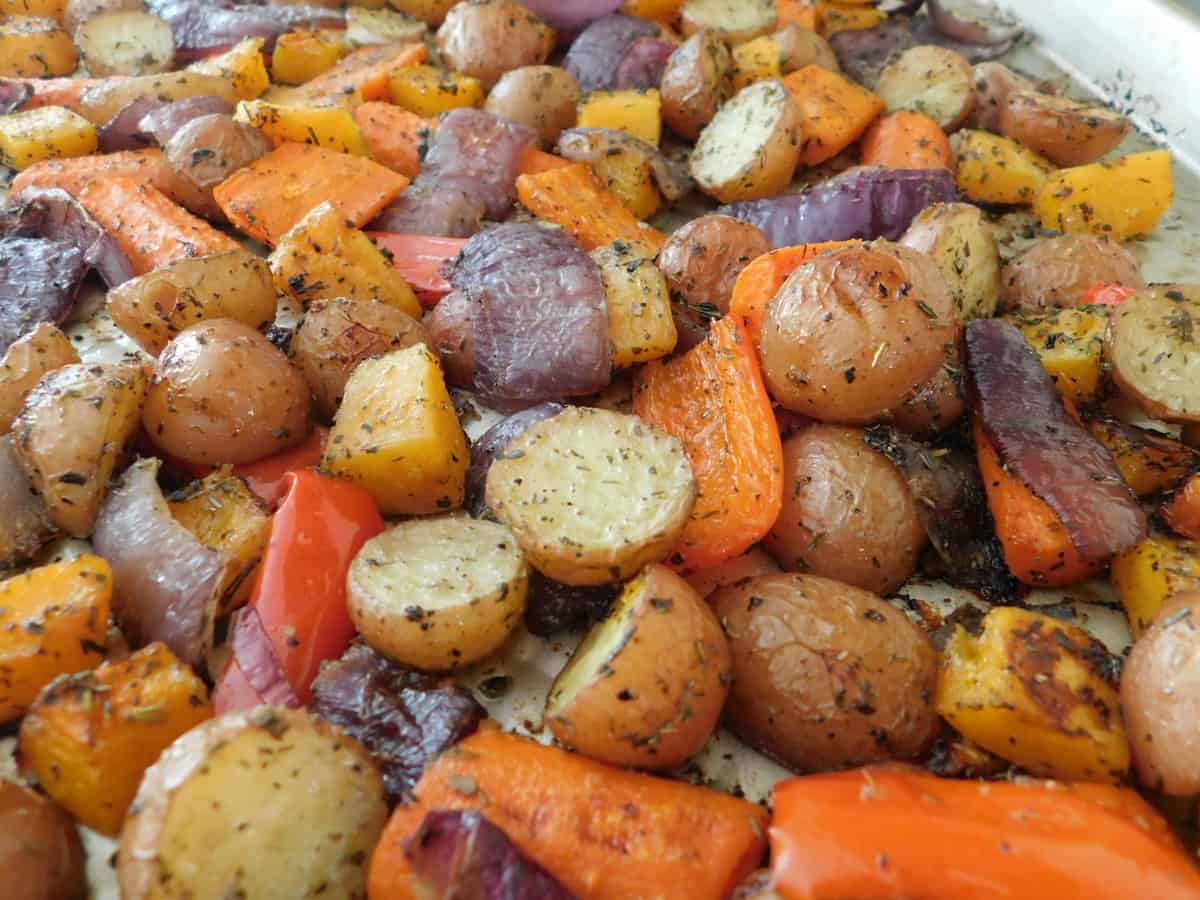 Roasted vegetables on sheet pan