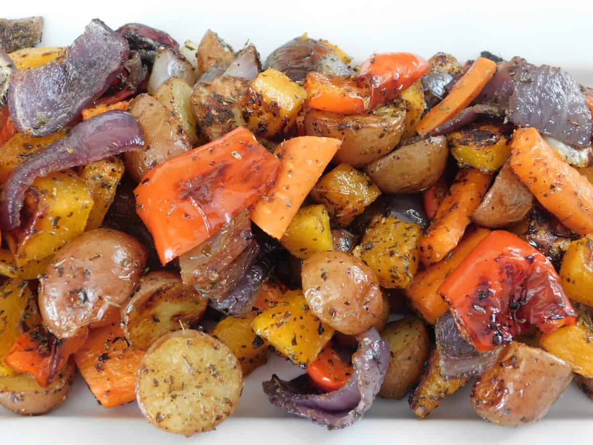 roasted vegetables on white plate