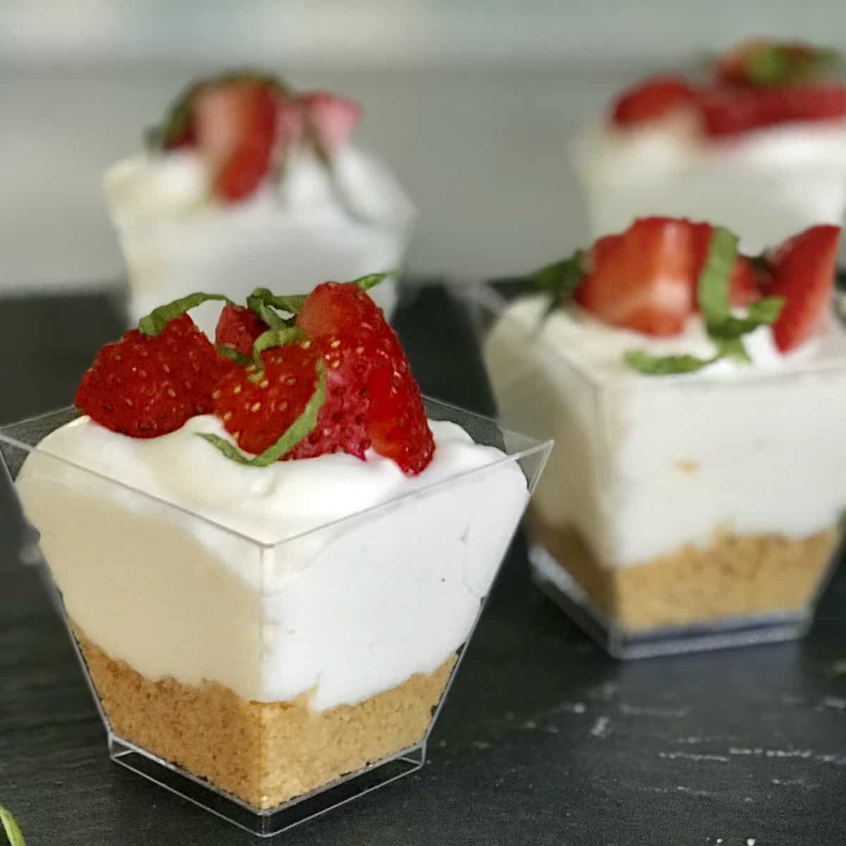 weight watchers strawberry cheesecake in small dessert shot glass