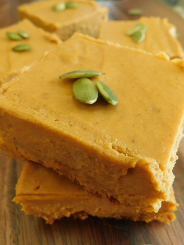 weight watchers friendly pumpkin pie squares on cutting board