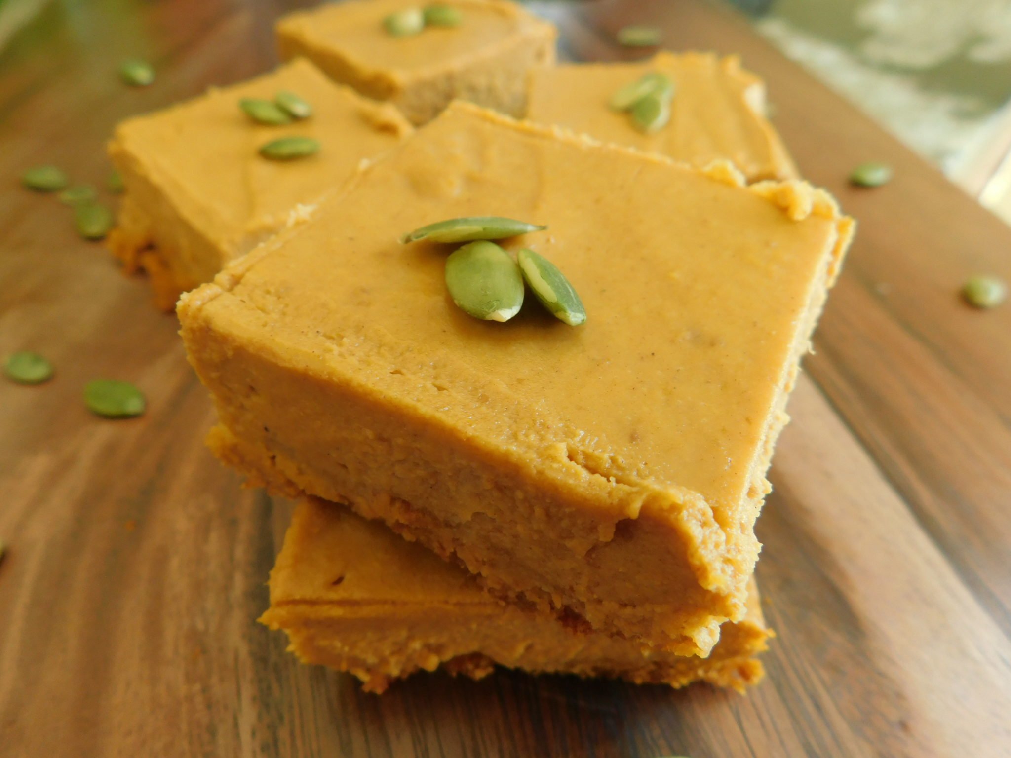 weight watchers friendly pumpkin pie squares on cutting board