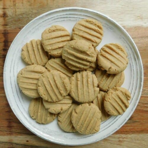 baked mini peanut butter cookies on a plate