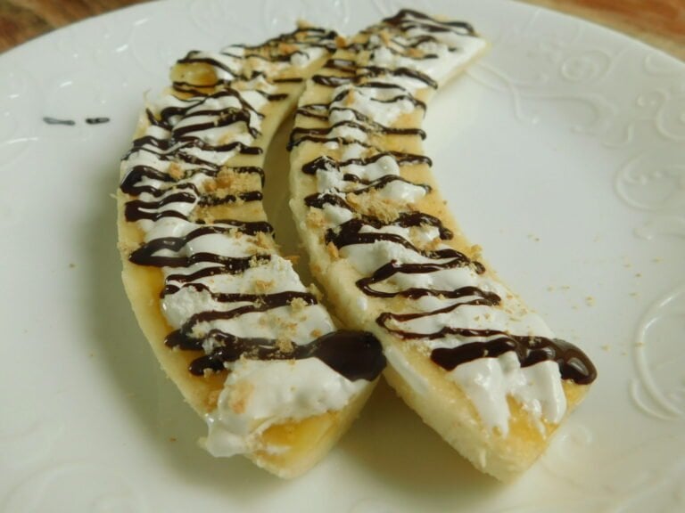 ww friendly banana s'mores on white plate