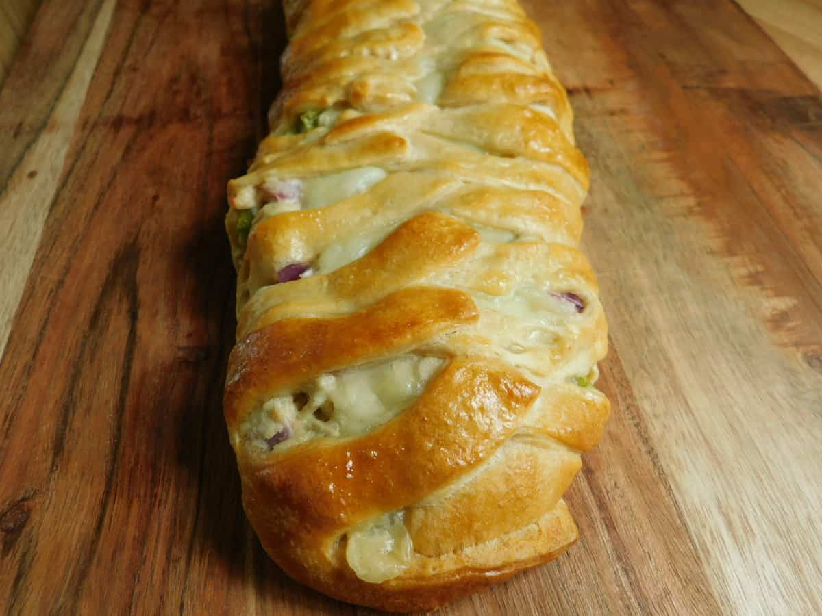 weight watchers croissant loaf on wooden cutting board