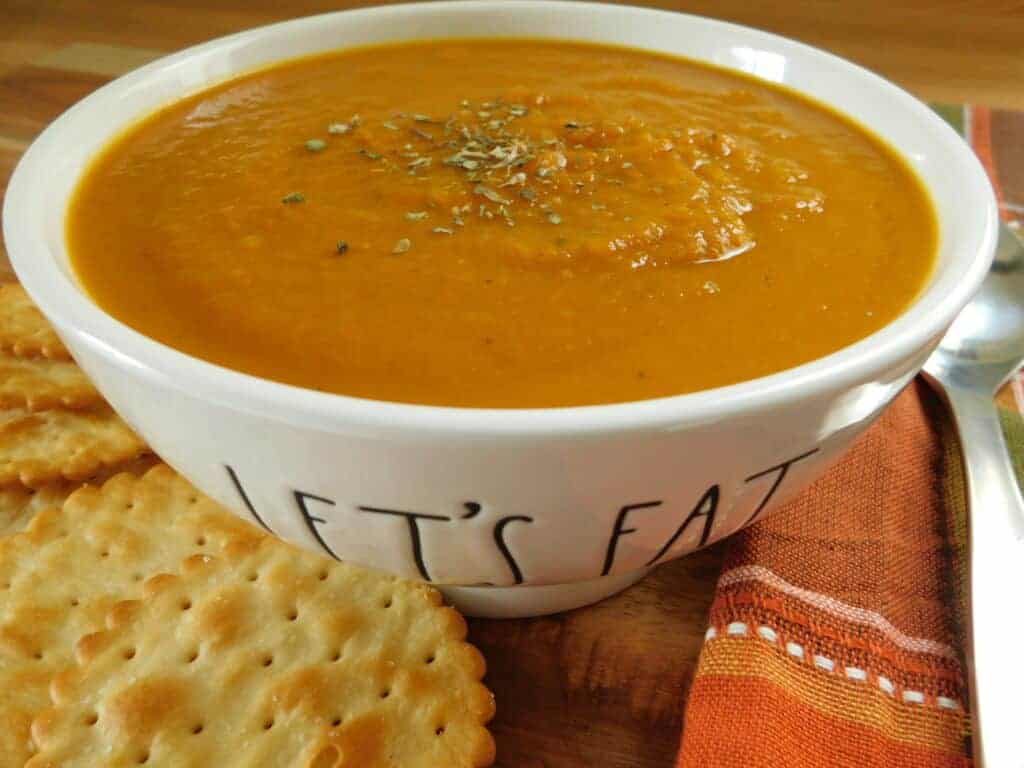 bowl of roasted carrot and pumpkin soup