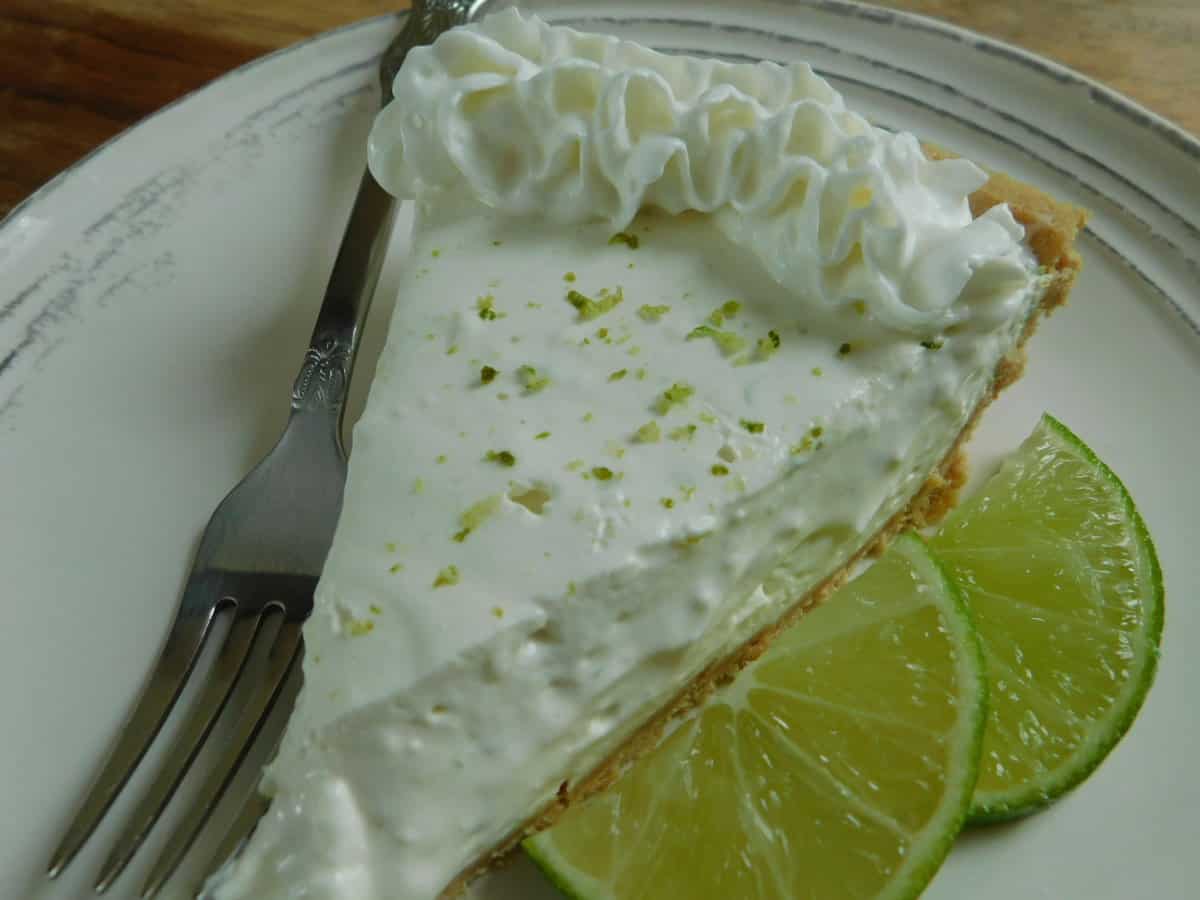 ww friendly key lime pie on white plate