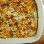 everything but the bagel casserole in white dish