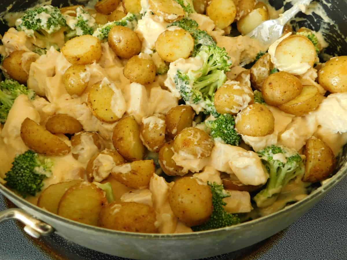 chicken broccoli potato casserole in dish