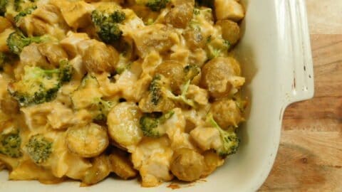 Chicken Broccoli Casserole in white dish