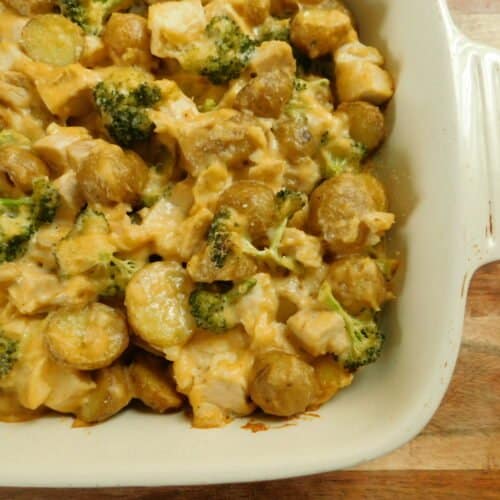 Chicken Broccoli Casserole in white dish