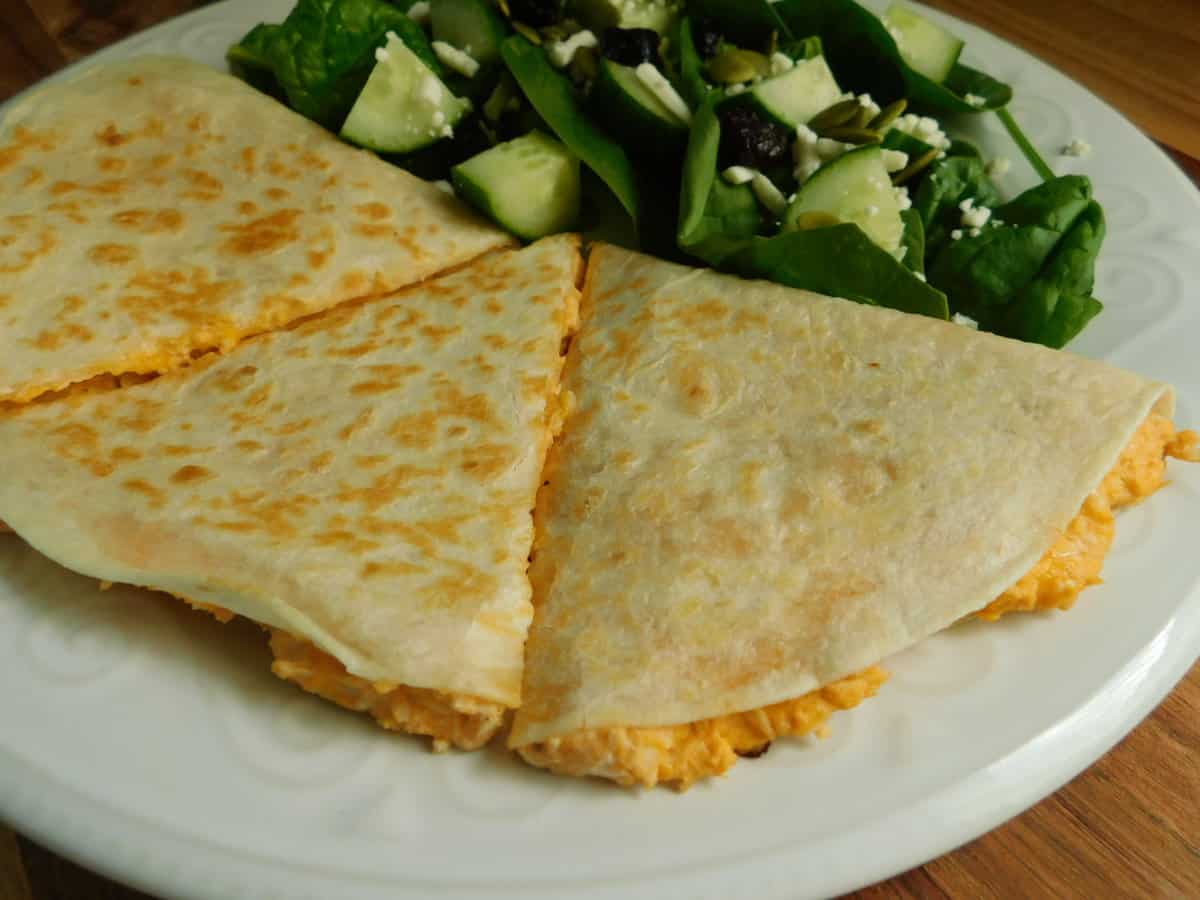 Buffalo Chicken Quesadilla on white plate