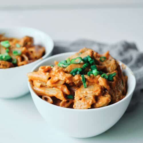 Turkey Penne in a white bowl