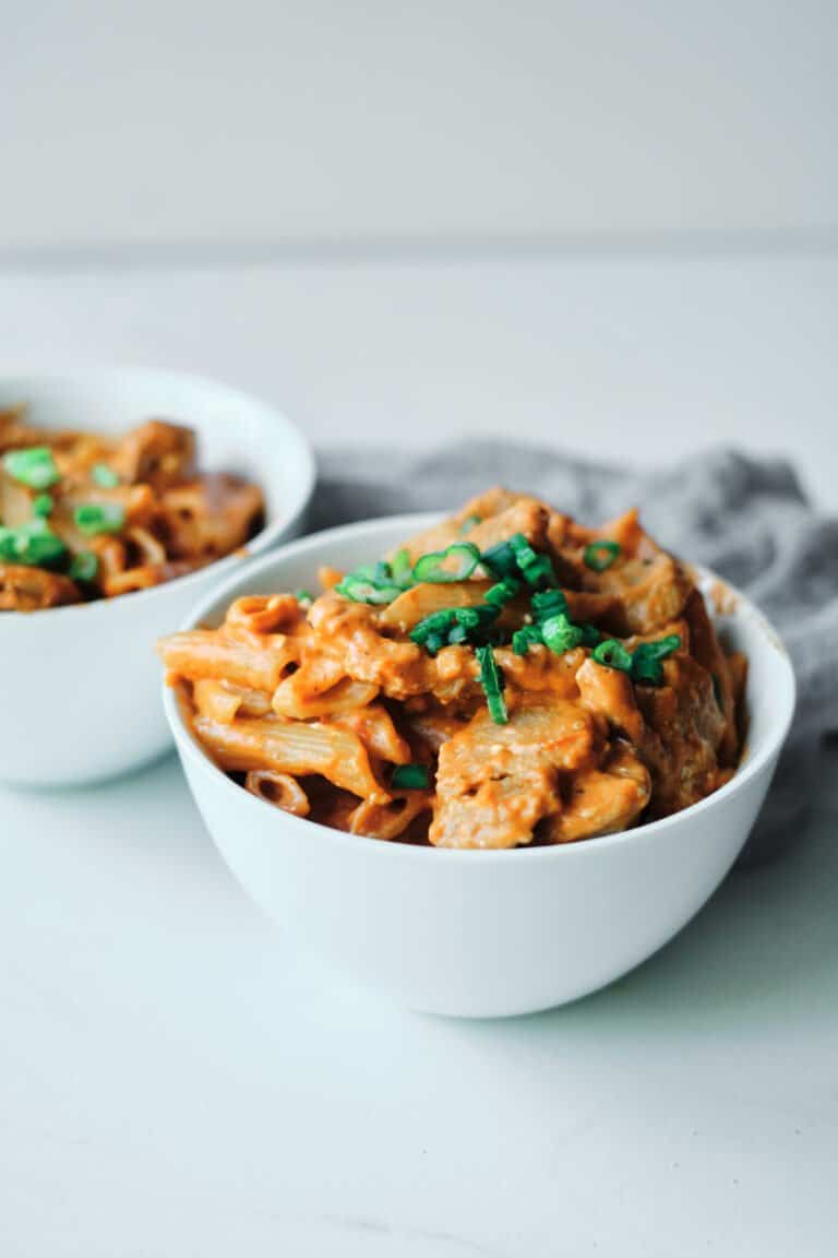 Turkey Penne in a white bowl