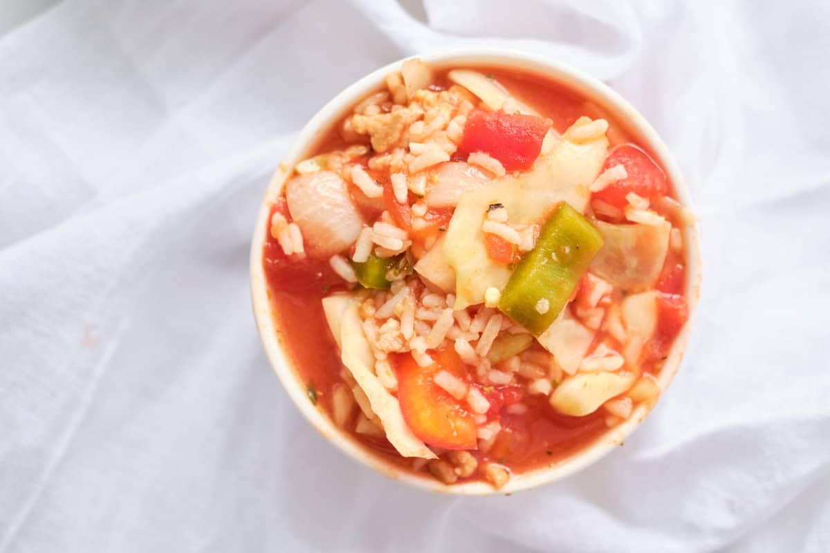 Bowl of weight watchers friendly cabbage roll soup