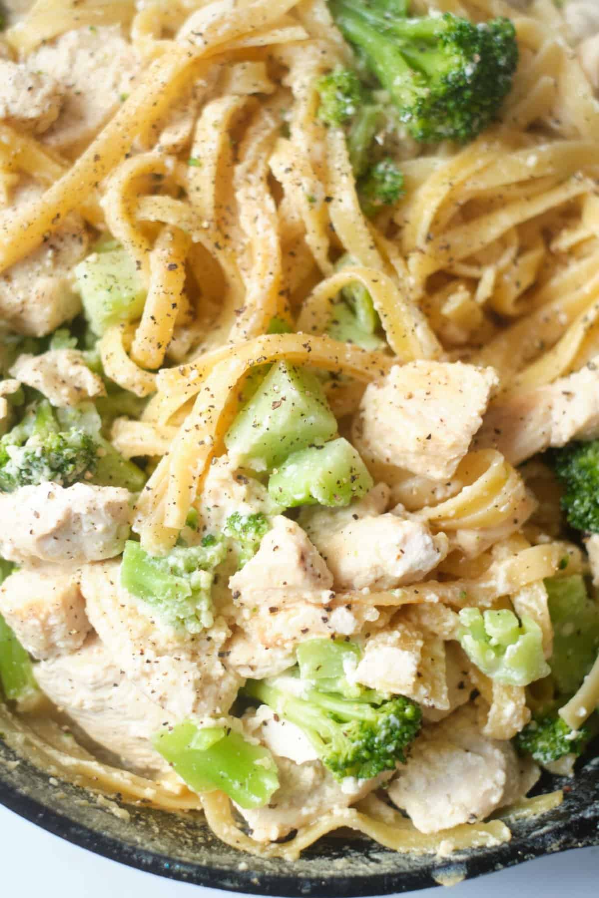 One-pot chicken broccoli fettuccini alfredo - Drizzle Me Skinny!