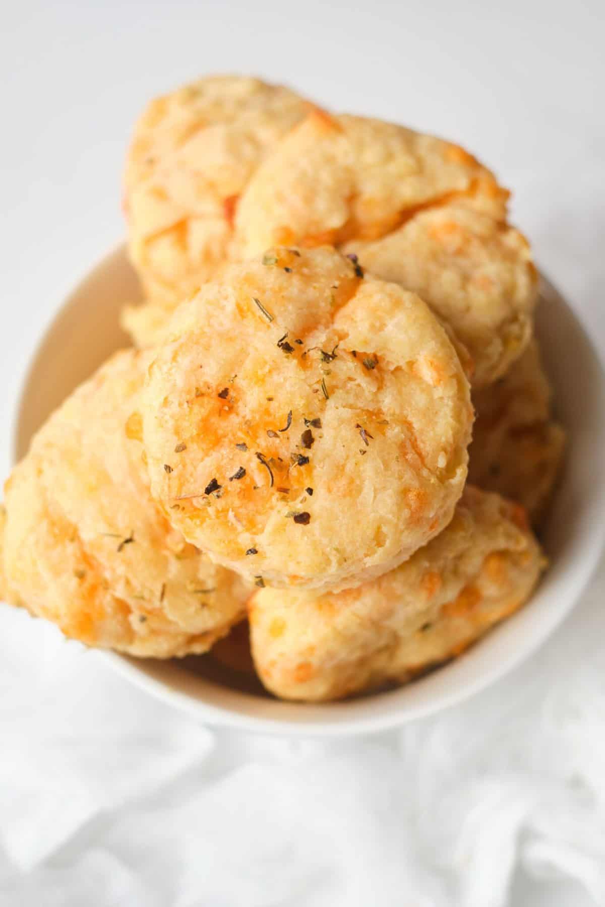 ww garlic cheddar biscuit in white bowl