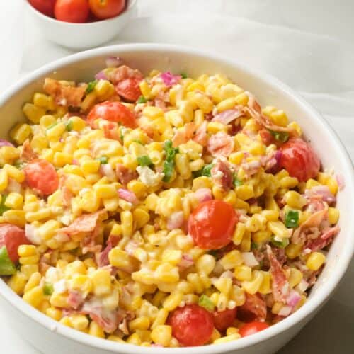 corn and grape tomato salad in a bowl