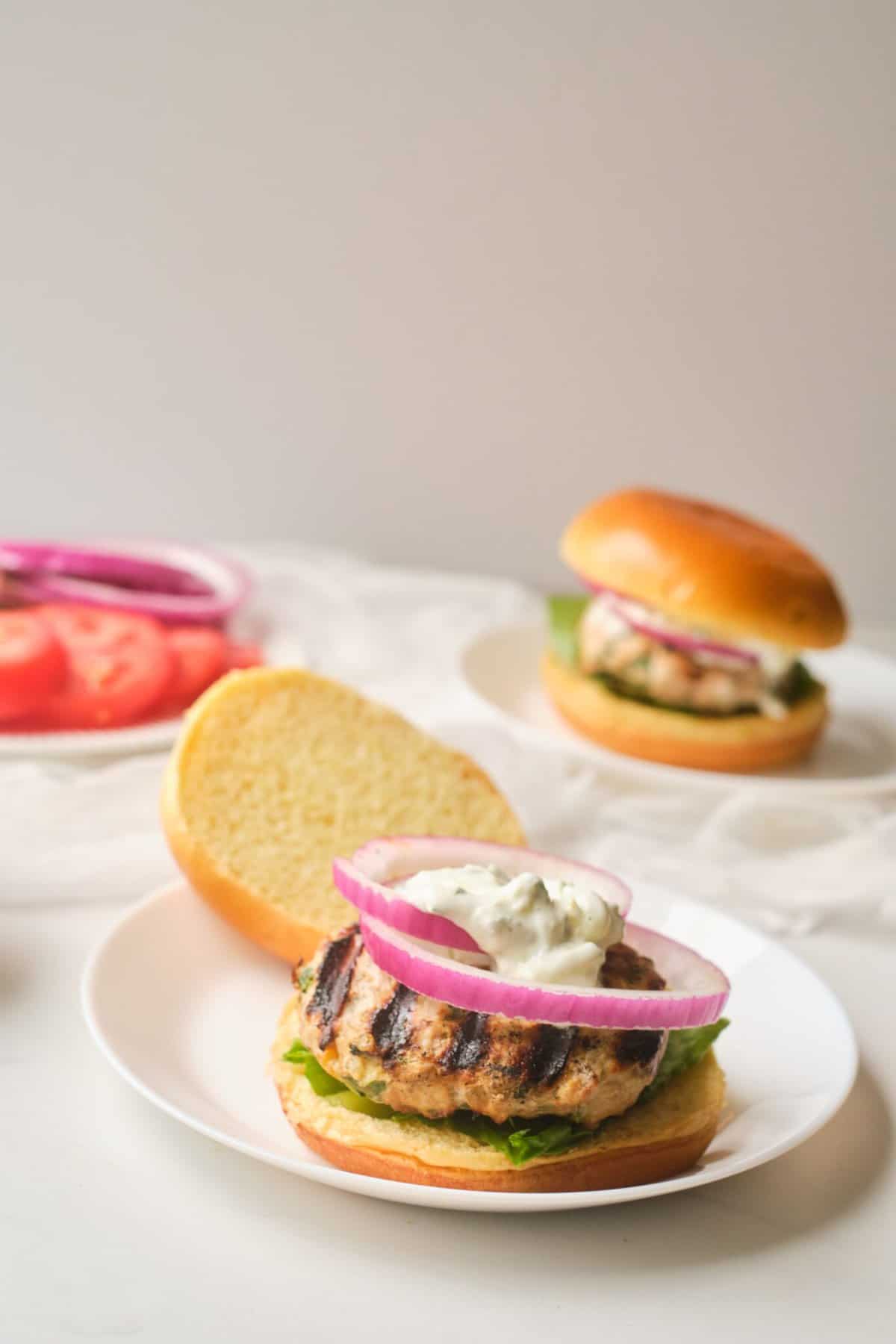 Greek Turkey Burgers on white plate