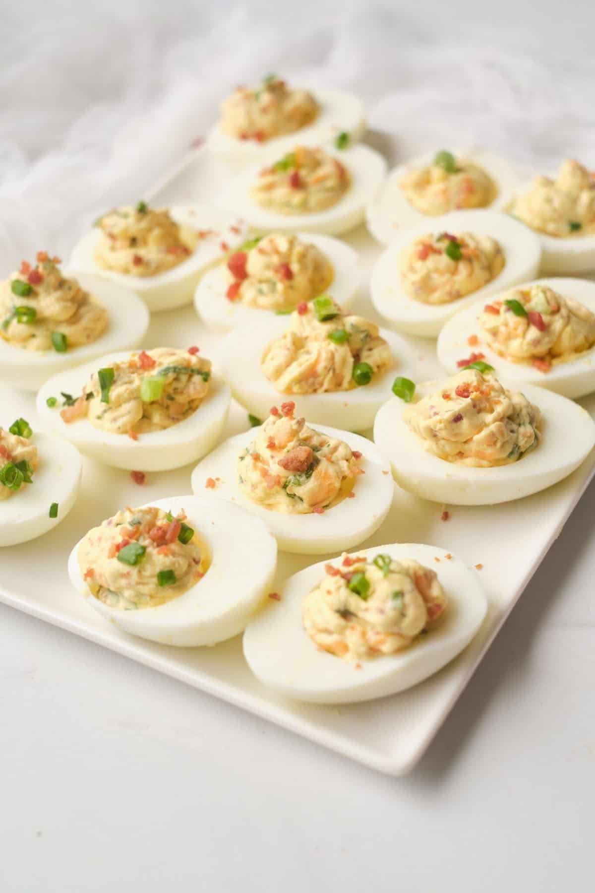 weight watchers deviled eggs on white plate