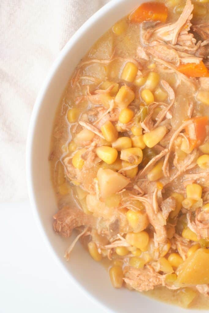 Bowl of chicken potato and corn chowder