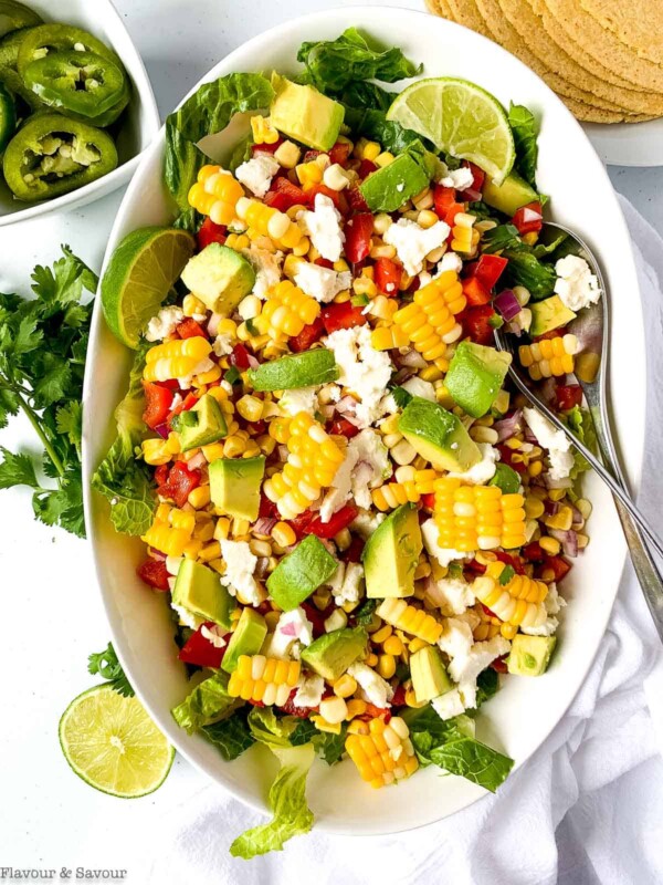 Mexican corn salad in white dish