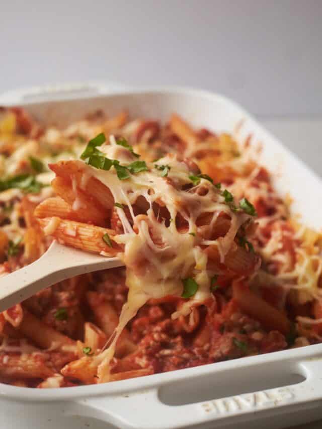 Ground Turkey Pasta in white dish