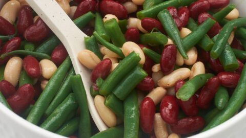 3 bean salad in white bowl