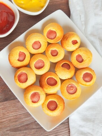 mini corn dog muffins on white plate