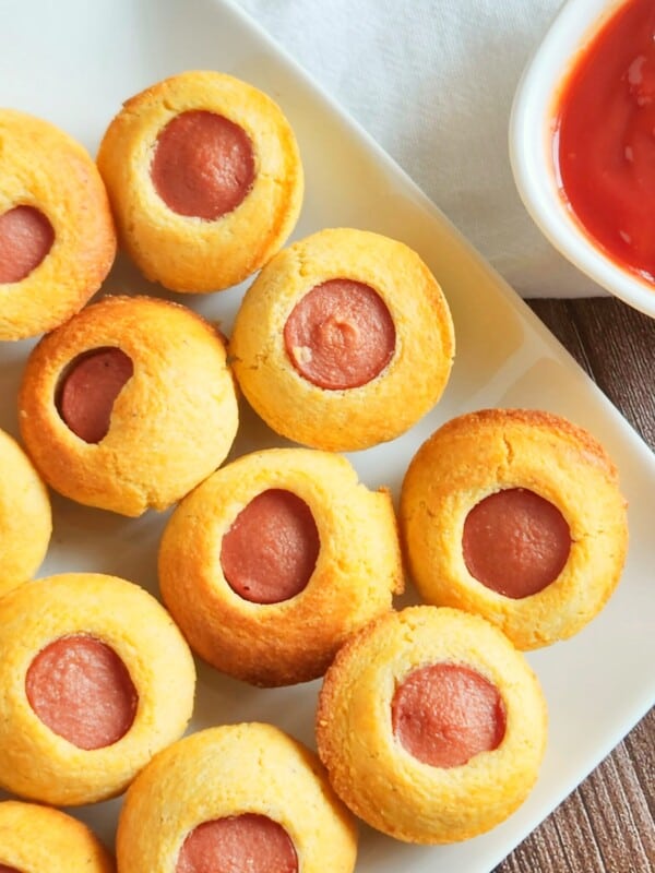 mini corndog muffins on white plate