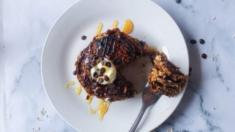 weight watcher friendly banana pancakes on white plate
