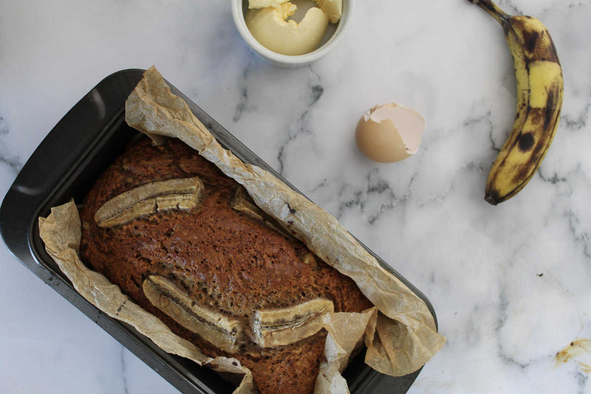 Loaf of banana bread ready to eat