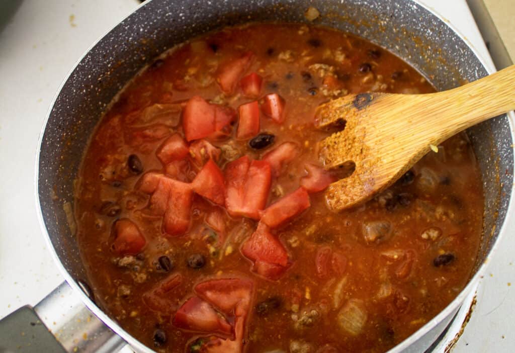 Step by step making taco soup mixed