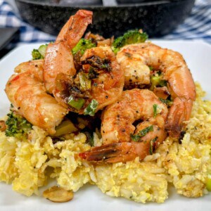 Delicious plate of shrimp fried rice