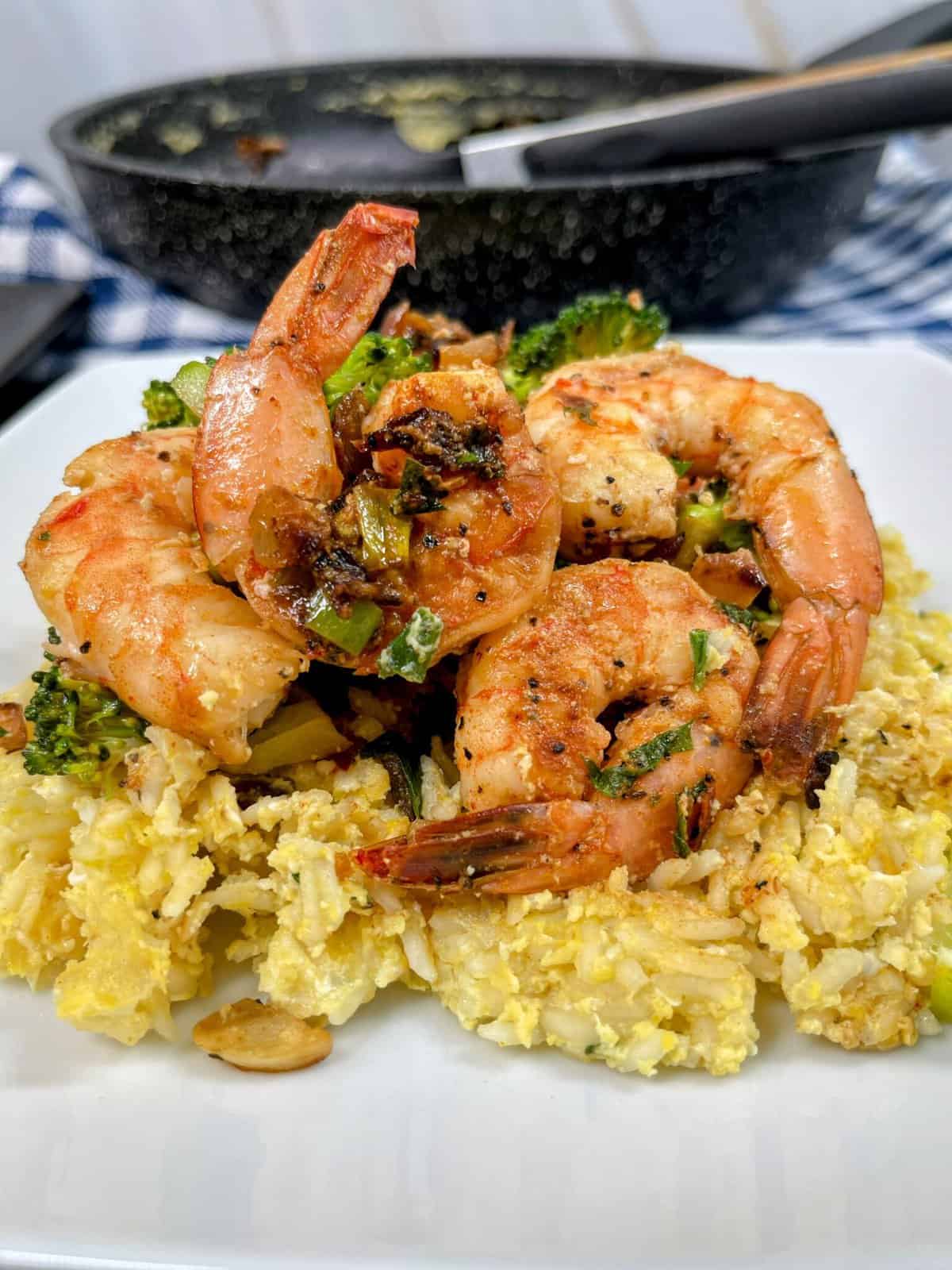 Delicious plate of shrimp fried rice
