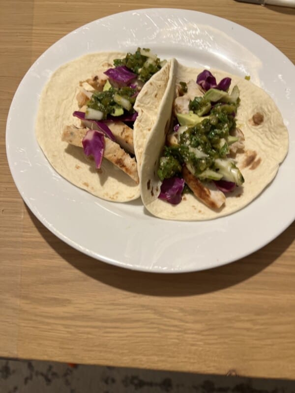 weight watchers chicken tacos on white plate
