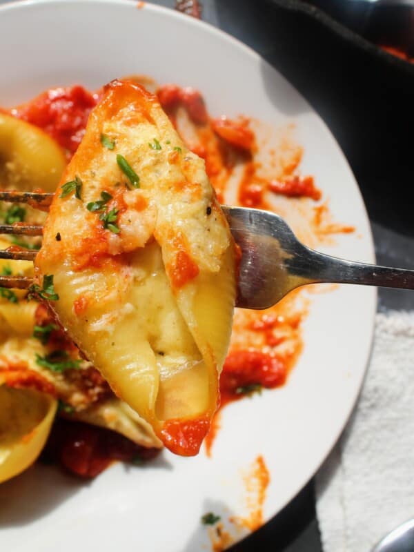 Giant Stuffed Cheese Shells served in a plate