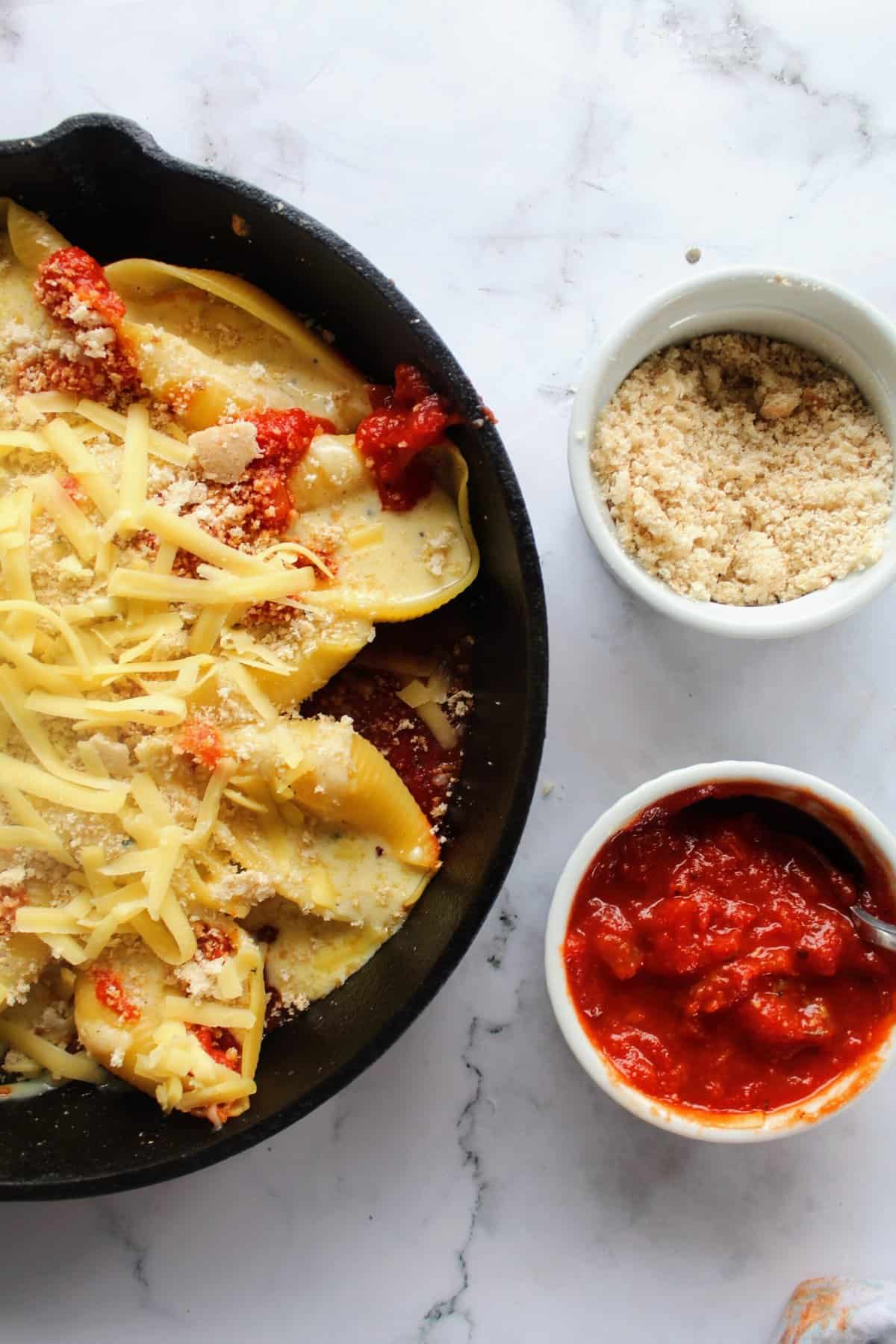 Giant Stuffed Cheese Shells served with marinara sauce